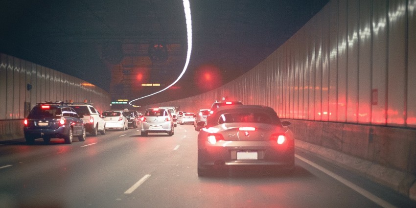 cars going through a tunnel