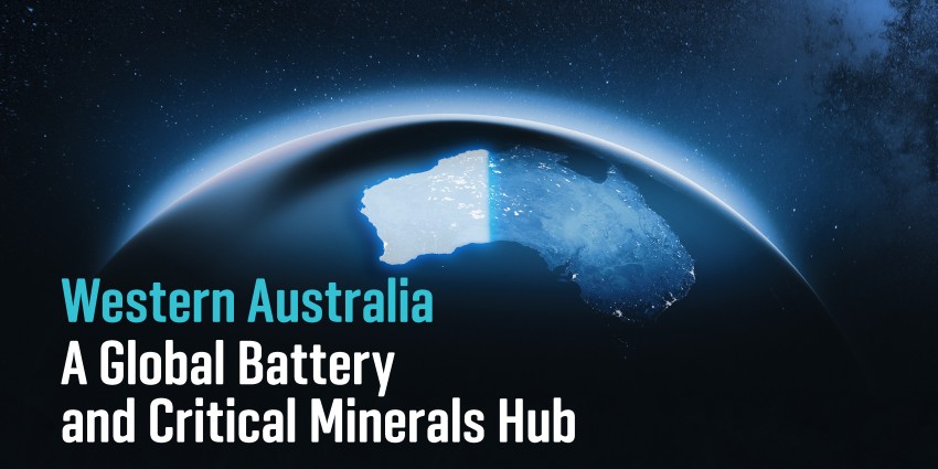 Western AUstralia on the planet earth with the text WA A global battery and critical minerals hub