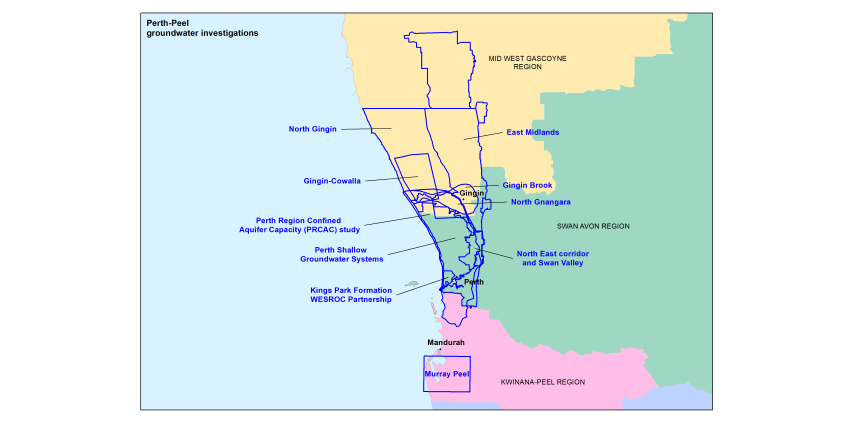 Map of Perth-Peel groundwater investigations