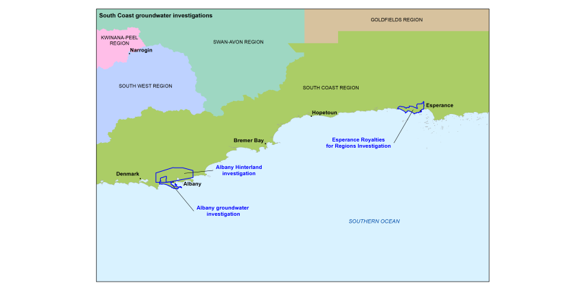 Map of south coast groundwater investigations