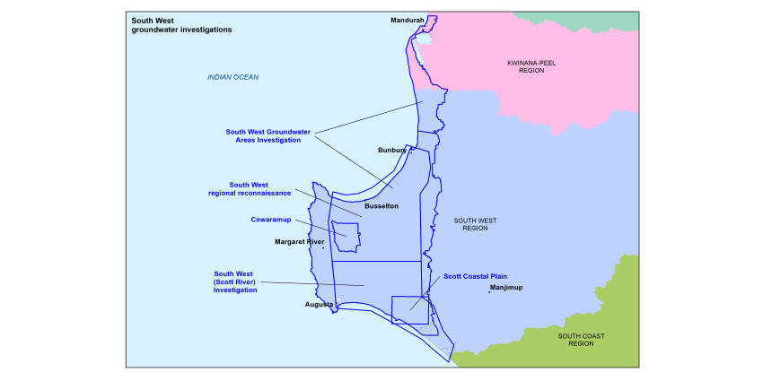 Map of south west groundwater investigations