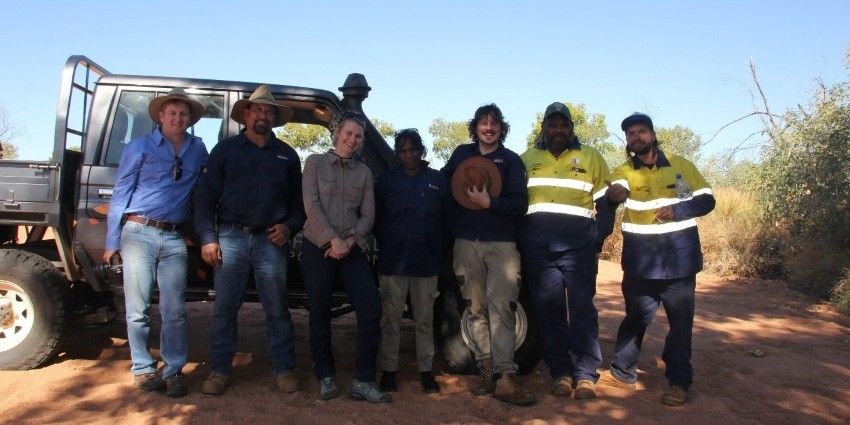 Department staff with weed management team at Tharra