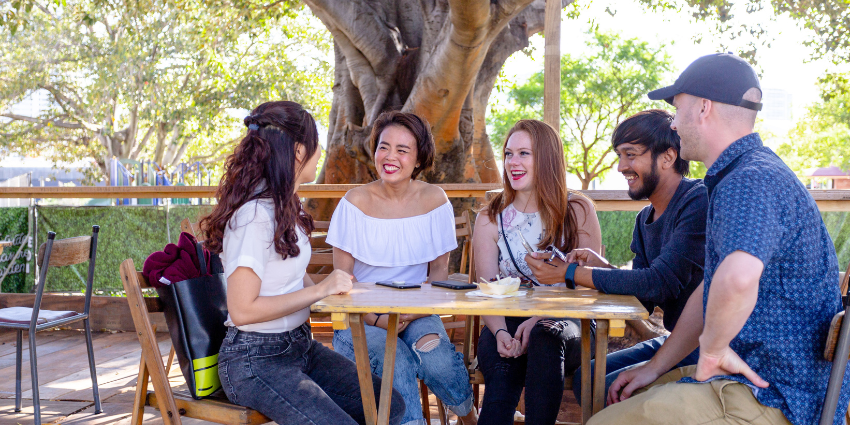 International students sitting outdoors