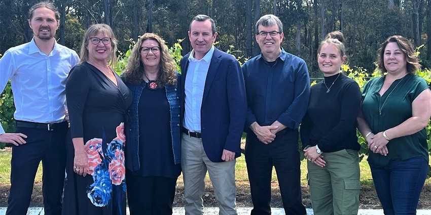Four Native Forestry Community Advisory Group members with Jane Kelsbie MLA, Forestry Minister Dave Kelly and WA Premier Mark McGowan