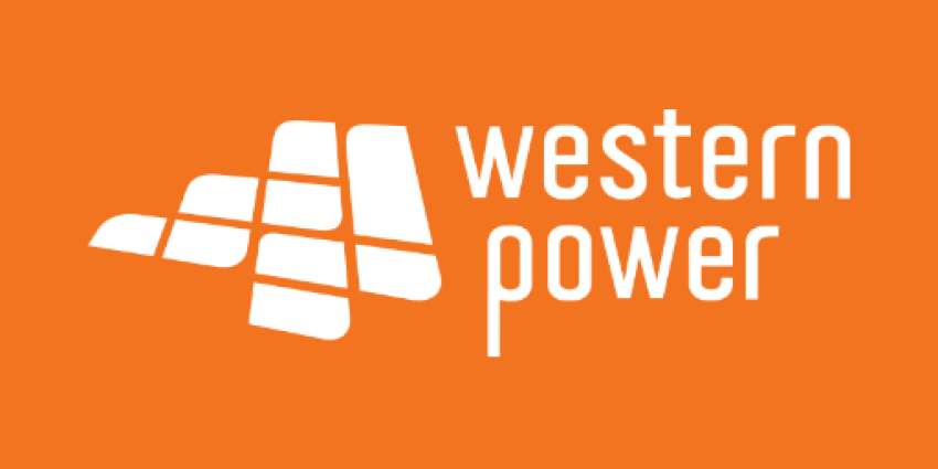 Western Power Logo - white letters on orange background
