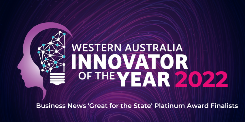 Image featuring Innovator of the Year 2022 logo with copy below reading WA Innovator of the Year 2022 Business News Great for State Platinum Award Finalists