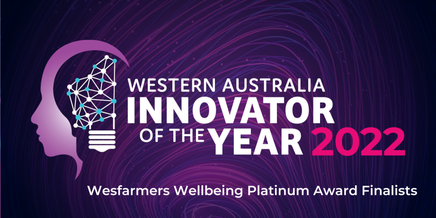 Image featuring Innovator of the Year 2022 logo with copy below reading Wesfarmers Wellbeing Platinum Award Finalists