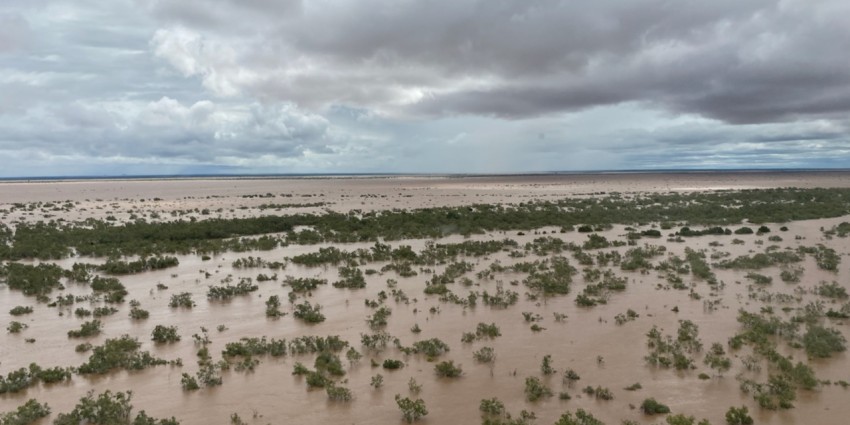 Landscape image of Fitzroy area submerged by flood waters