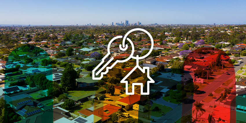 aerial view of a Perth suburb with the city skyline in the background