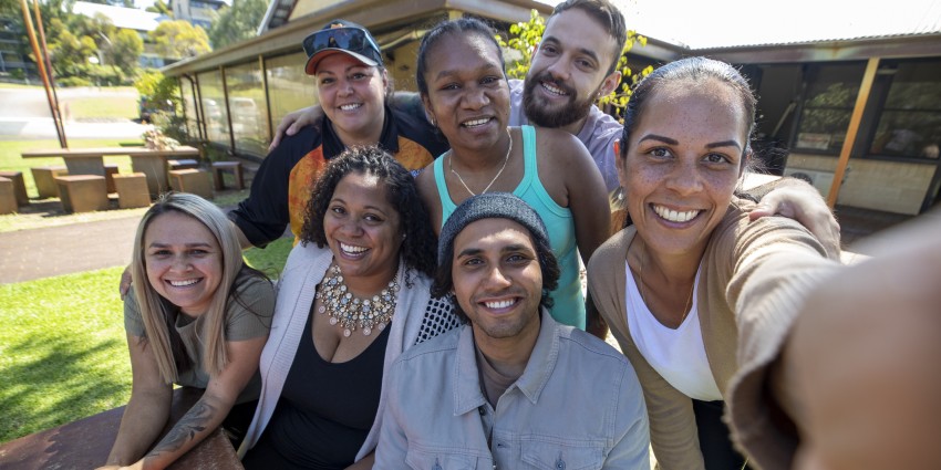Selfie photo of a group of young people