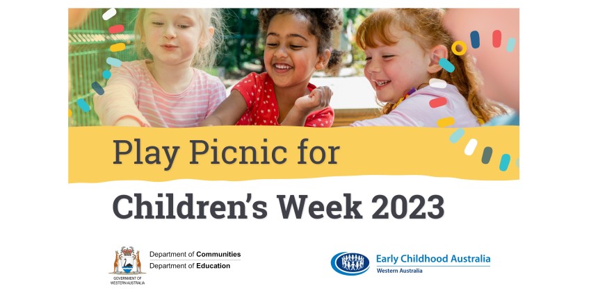 Image of three children playing, with the words Play Picnic for Children's Week 2023