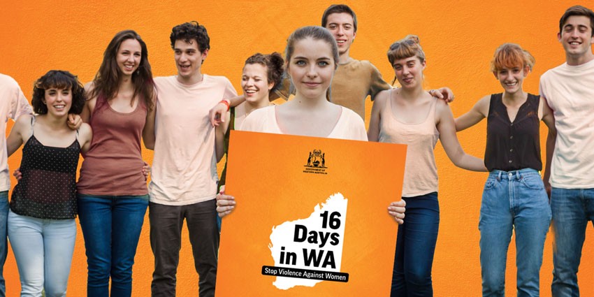 A group of people with one of them holding a 16 Days in WA sign