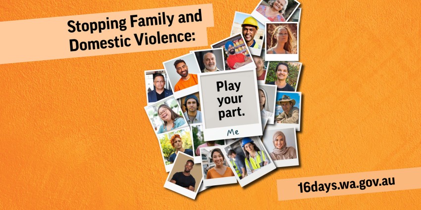 16 days in WA artwork with the words Stopping Family and Domestic Violence