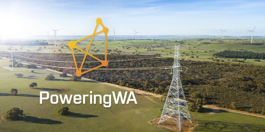 PoweringWA logo over regional transmission image