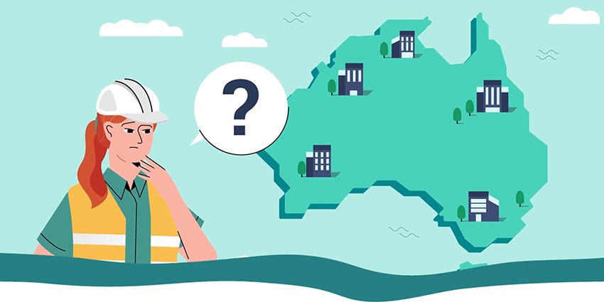 animated graphic of a construction worker looking confused at a map of australia