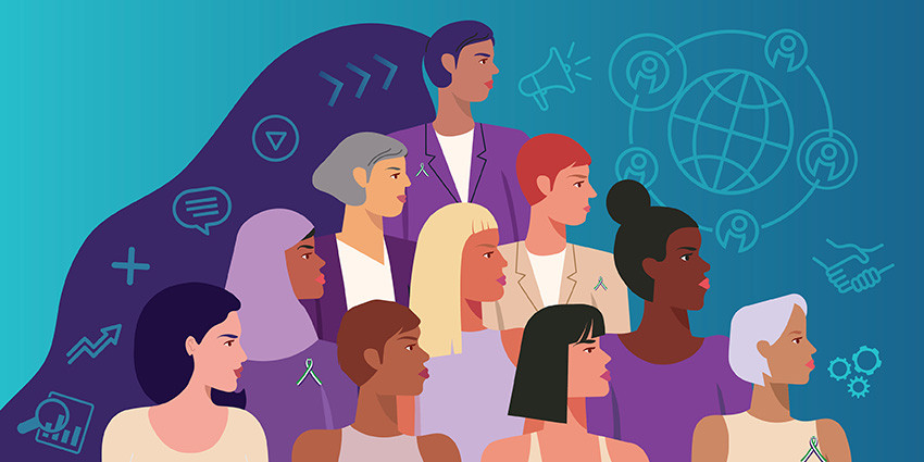 colourful graphical artwork of a group of women