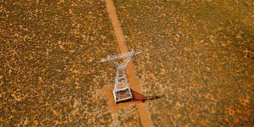 Aerial shot of the Horizon Power Pilbara HV transmission line