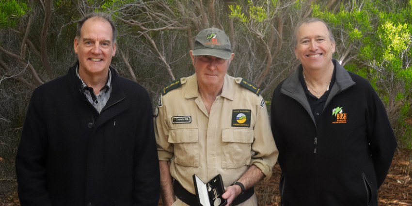 A photo of Lincoln George, Darryl Deacon, and Brad Cusworth smiling and looking at the camera