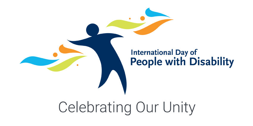 An image of a colourful icon featuring a person and the words "International Day of People with Disability - Celebrating Our Unity"