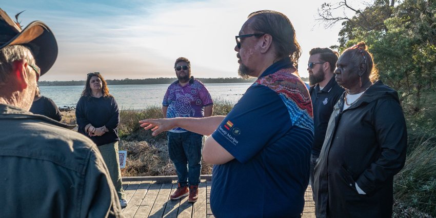 AJAC team visiting the Oyster Bay fish traps with an Elder