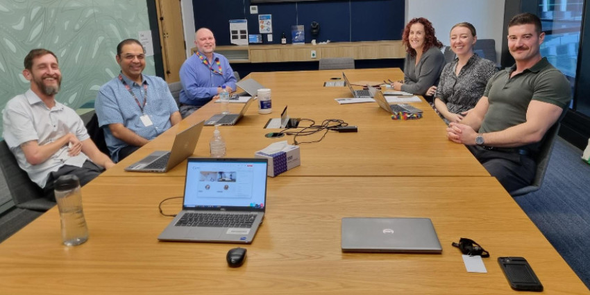Working Group members meet quarterly to drive the DAIP. Pictured from left to right are Aaron Witton, Jon Gopal, Stephen Eadie, Bec Baldwin, Amy Cottingham and Linden Ghergori.