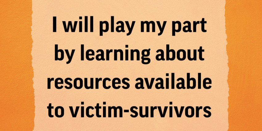 Colourful graphic with the words "I will play my part by learning about resources available to victim-survivors