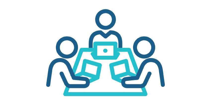 icon of a three people working together around a table
