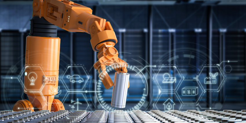 Robotic arm holding a battery cell