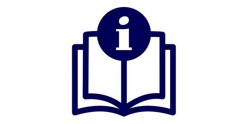 open book with an i in a circle overlaying