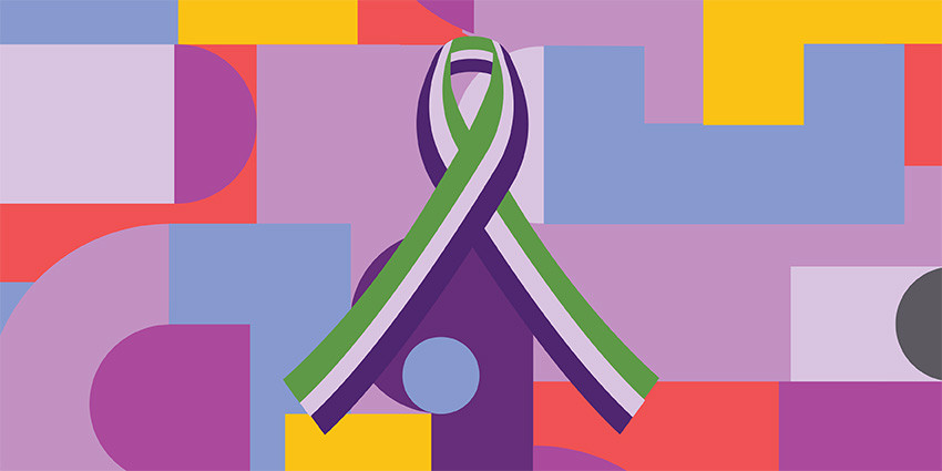 Colourful graphic, with purple being the dominate colour. Graphical representation of an IWD ribbon