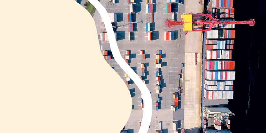 cargo ship and containers in a port