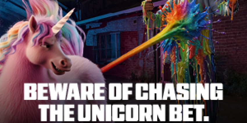 Guy showered in unicorn poo (unicorn tail in frame so we can see it’s come from its rear end.)