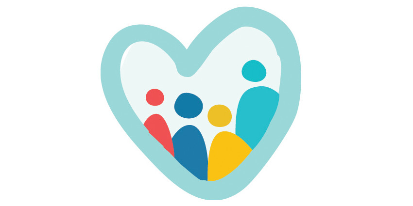 colourful graphic of a love heart with people inside the love heart