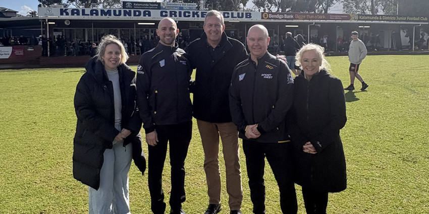 L-R: The Hon Klasey Hirst MLC, SportWest’s Callum Warner, The Hon Reece Whitby MLA, SportWest’s Matt Bamford and Kalamunda Mayor Margaret Thomas.