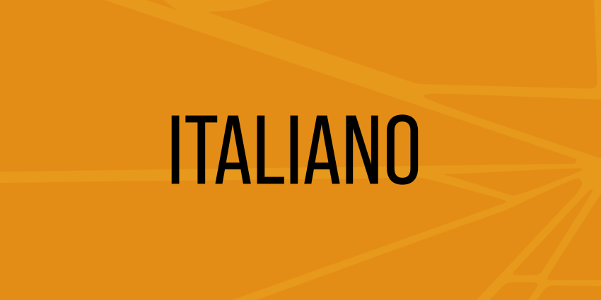 Orange webtile displaying the word 'Italian' in Italian