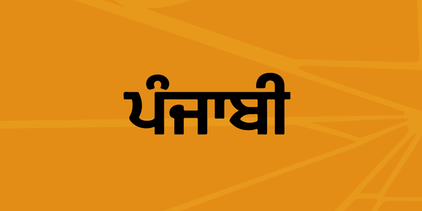 Orange webtile displaying the word 'Punjabi' in Punjabi.