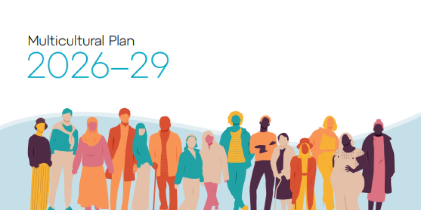 The DWER Multicultural Plan 2026-29 document front cover - shows an illustrated group of diverse people