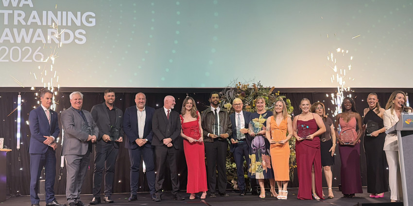 2026  WA Training Award winners celebrate on stage 