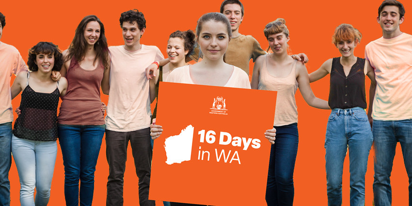 a group of people holding a sign that says '16 Days in WA)