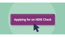 Illustration of a computer mouse cursor hovering over a button with text that reads applying for an ndis check.