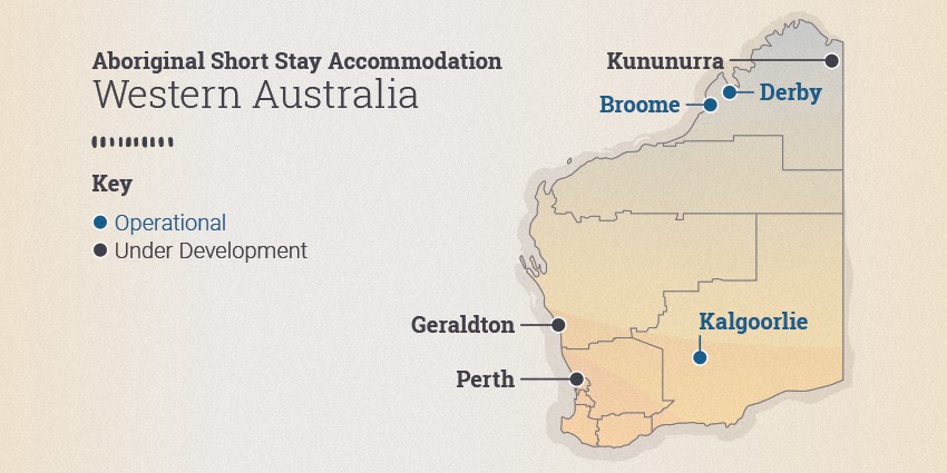 Map with headline reading 'Aboriginal Short Stay Accommodation Western Australia'