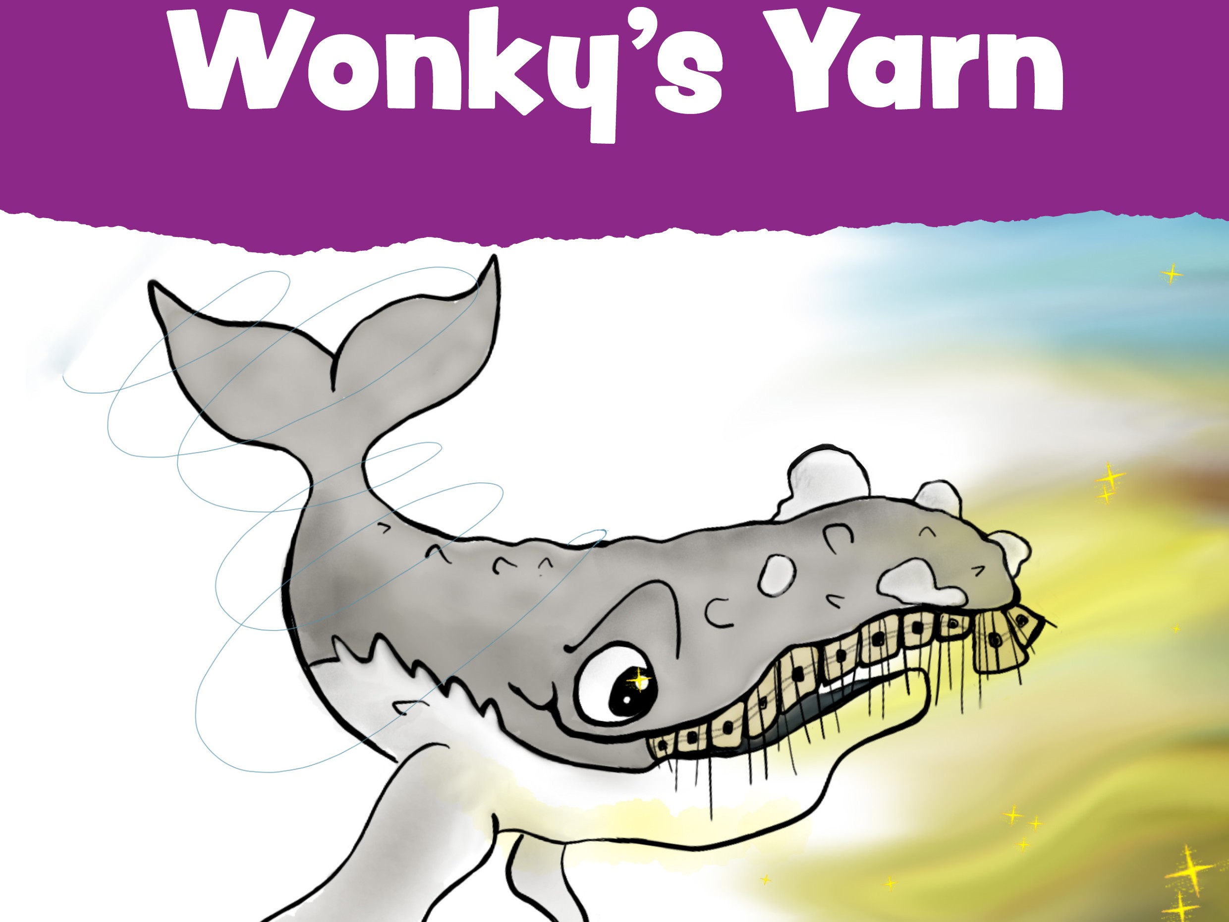 artistic graphic of a whale with the words "Wonky's Yarn"