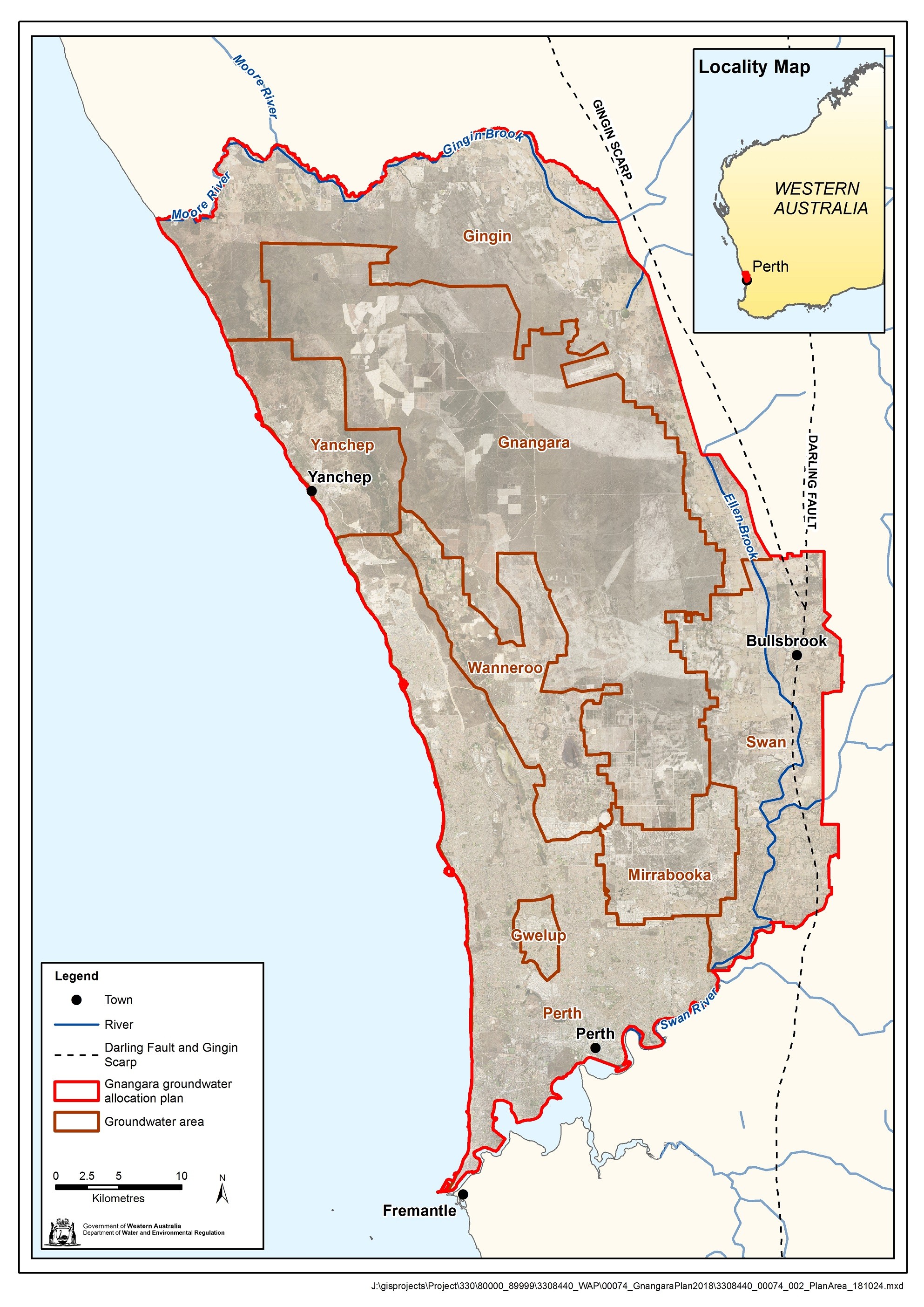 Gnangara plan area and groundwater areas covered